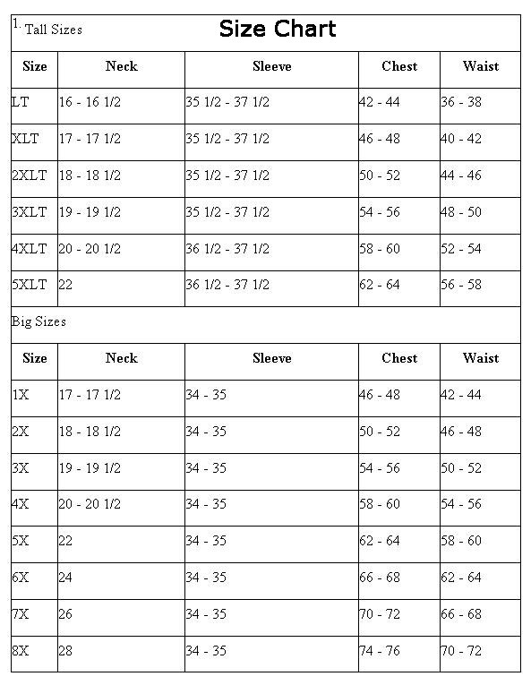 Big & Tall Men's XL Size Guide